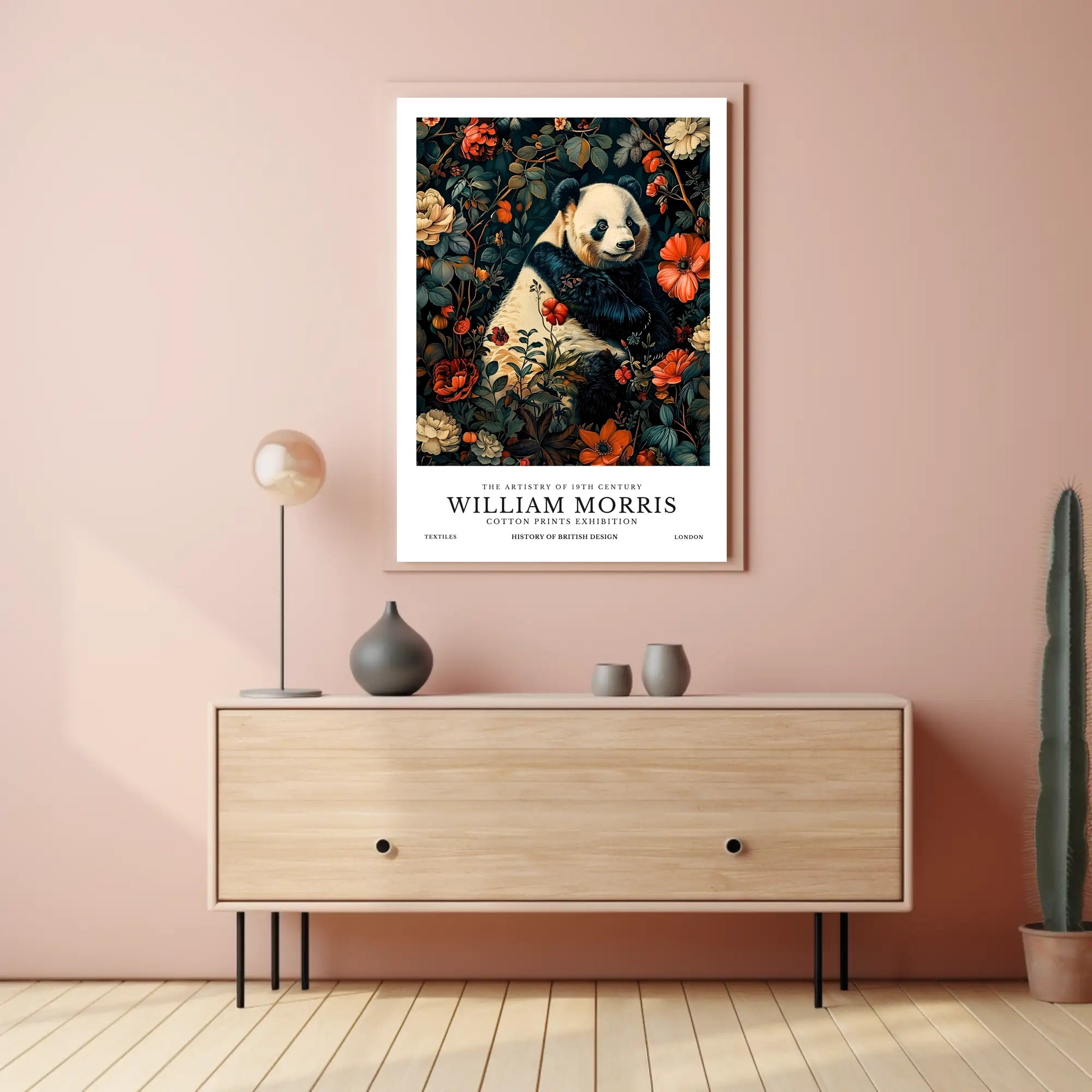 Elegant Panda Among Flowers Victorian Heritage Poster