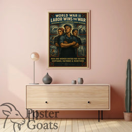 WWII Industrial Workforce Unity Vintage WWII Poster