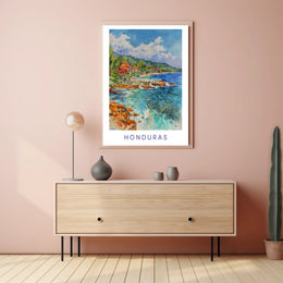 Honduras Coastal Scene Watercolor Travel Poster PosterGoat