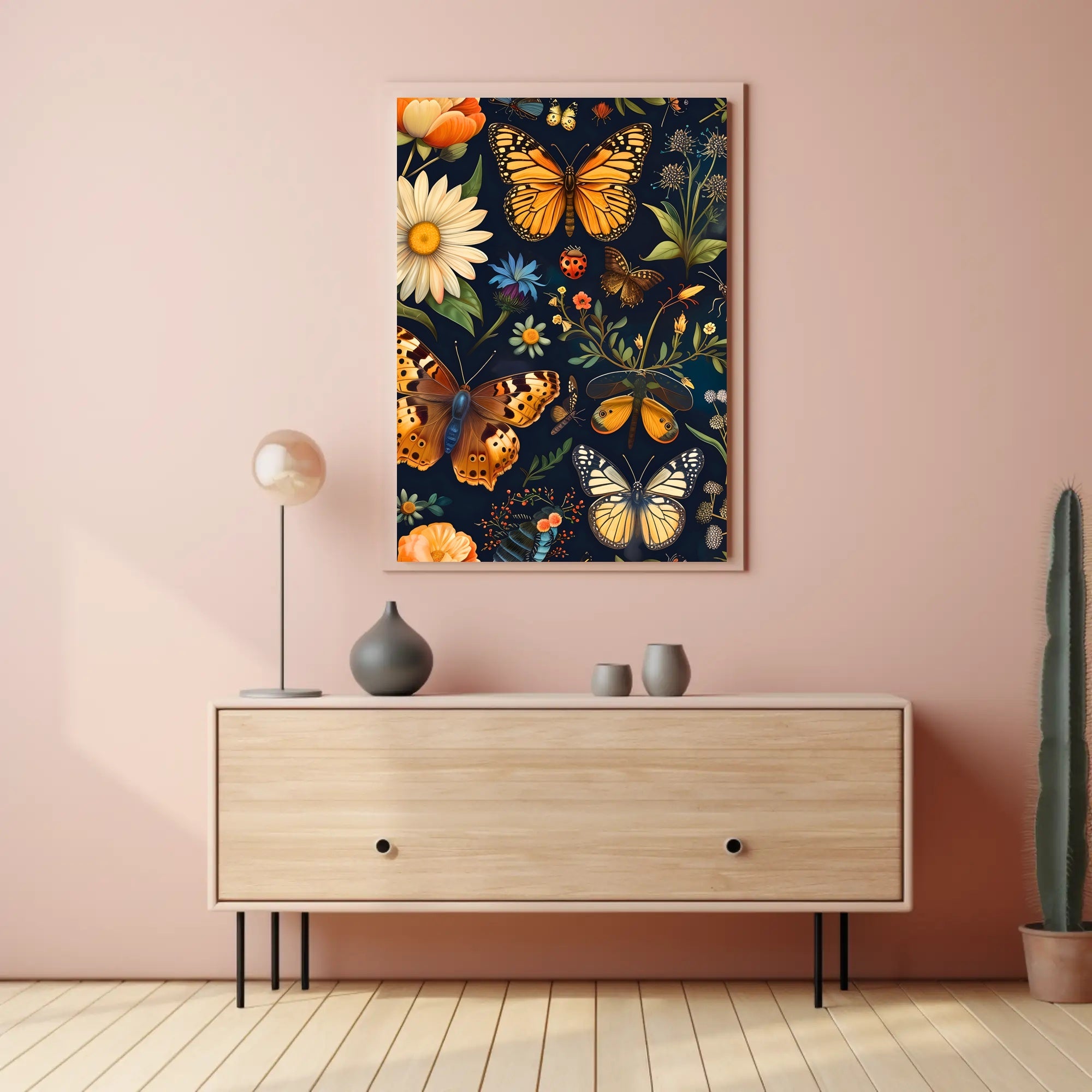 Colorful Nature Art: Butterfly and Flower Animal Poster