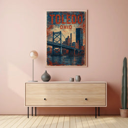 Toledo Ohio Vintage Cityscape Bridge Retro Typography Heritage Urban Pride Timeless Classic Poster