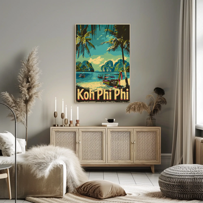 Koh Phi Phi Longtail Boats Thailand Travel Poster