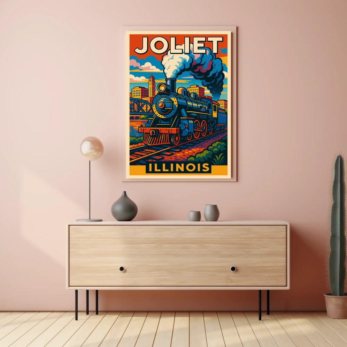 Joliet, Illinois Vintage Train Poster