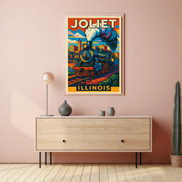 Joliet, Illinois Vintage Train Poster