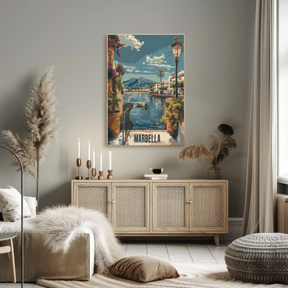 Marbella Seaside Town Waterfront Travel Poster