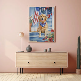 Golden Retriever With American Flag Bandana Poster
