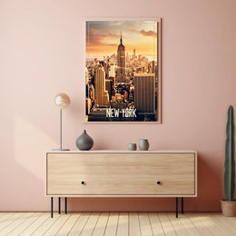 New York City Skyscrapers Sunset Poster Modern Wall Art