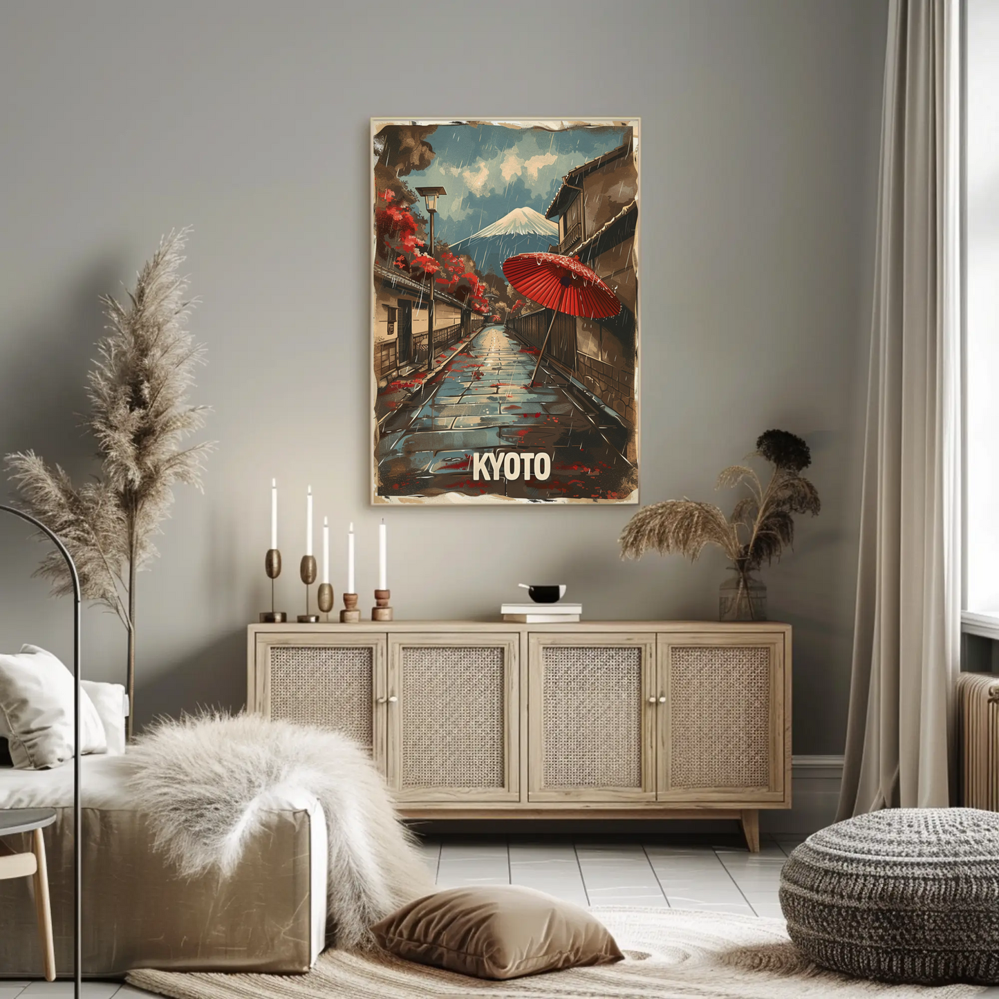 Kyoto Rainy Street Mount Fuji View Travel Poster