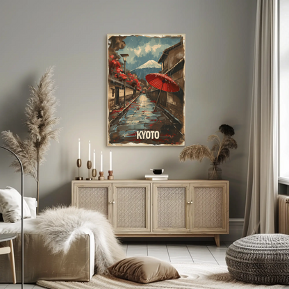 Kyoto Rainy Street Mount Fuji View Travel Poster