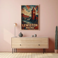 Lewiston Maine Industrial Heritage Cityscape Retro Poster