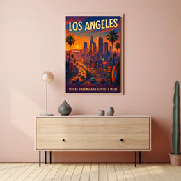 Los Angeles Dreamscape Vintage Sunset Art Poster