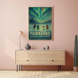 Fairbanks Aurora Christmas Night Sky Landscape Poster