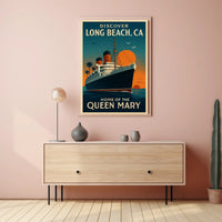 Long Beach Queen Mary Vintage Travel Poster