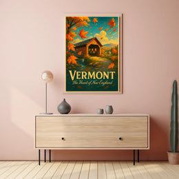 Vermont Autumn Travel Poster Vintage Wall Art