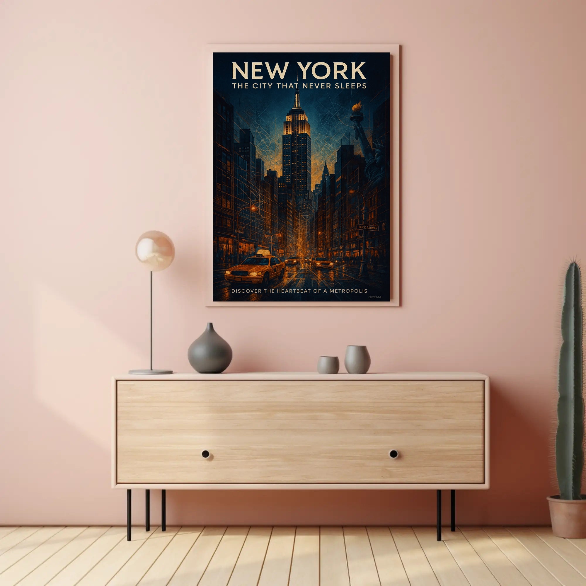 New York City Lights Vintage Urban Cityscape Poster
