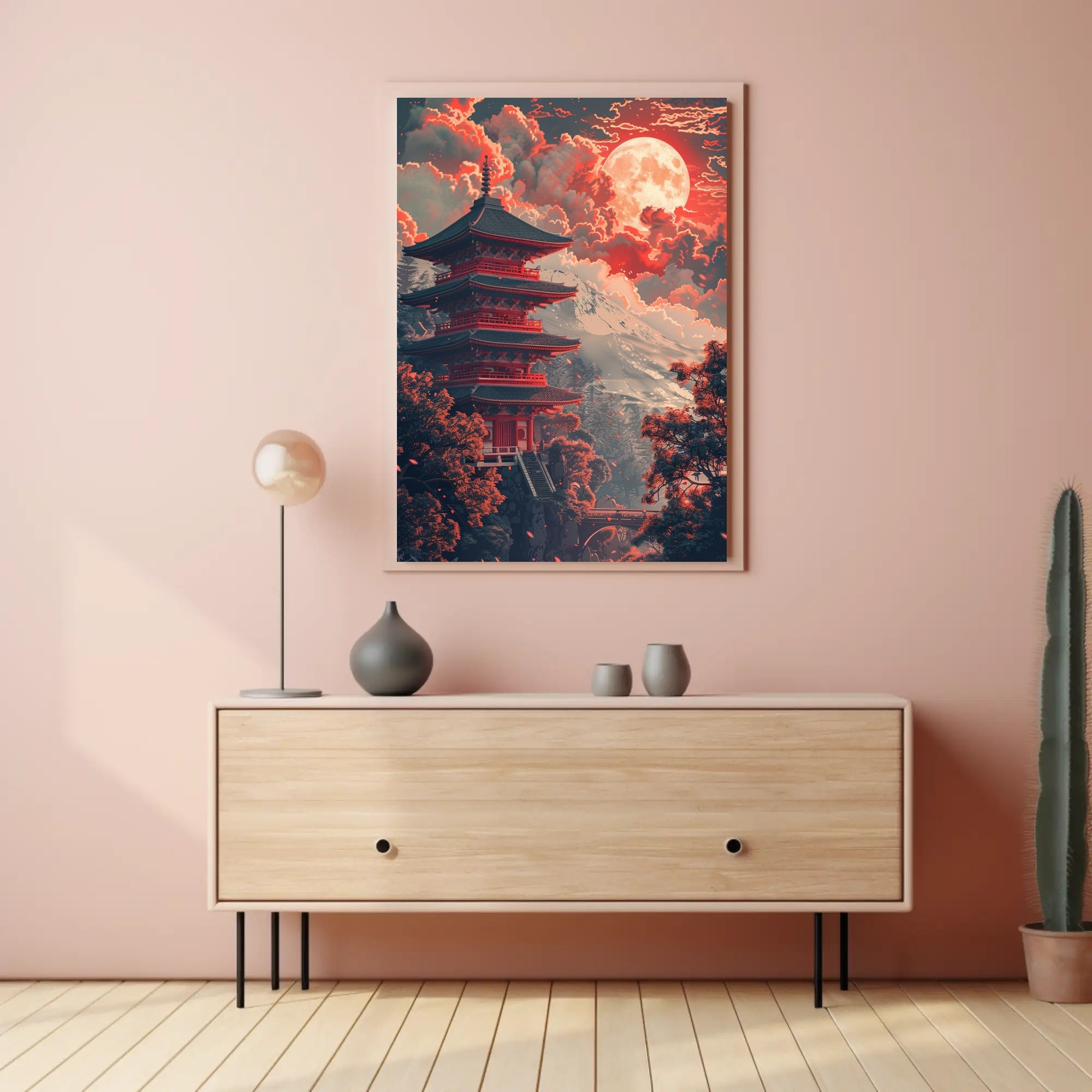 Japanese Pagoda Under Moonlight: Cultural or Heritage Poster PosterGoat