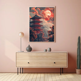 Japanese Pagoda Under Moonlight: Cultural or Heritage Poster PosterGoat