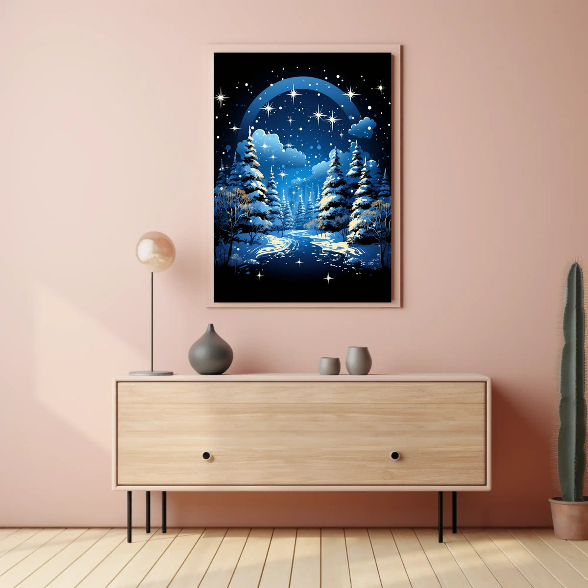 Winter Night Pathway: Enchanting Fantasy Art Poster