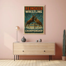 Reindeer Wrestling Championship: Bold Whimsical Sports Poster