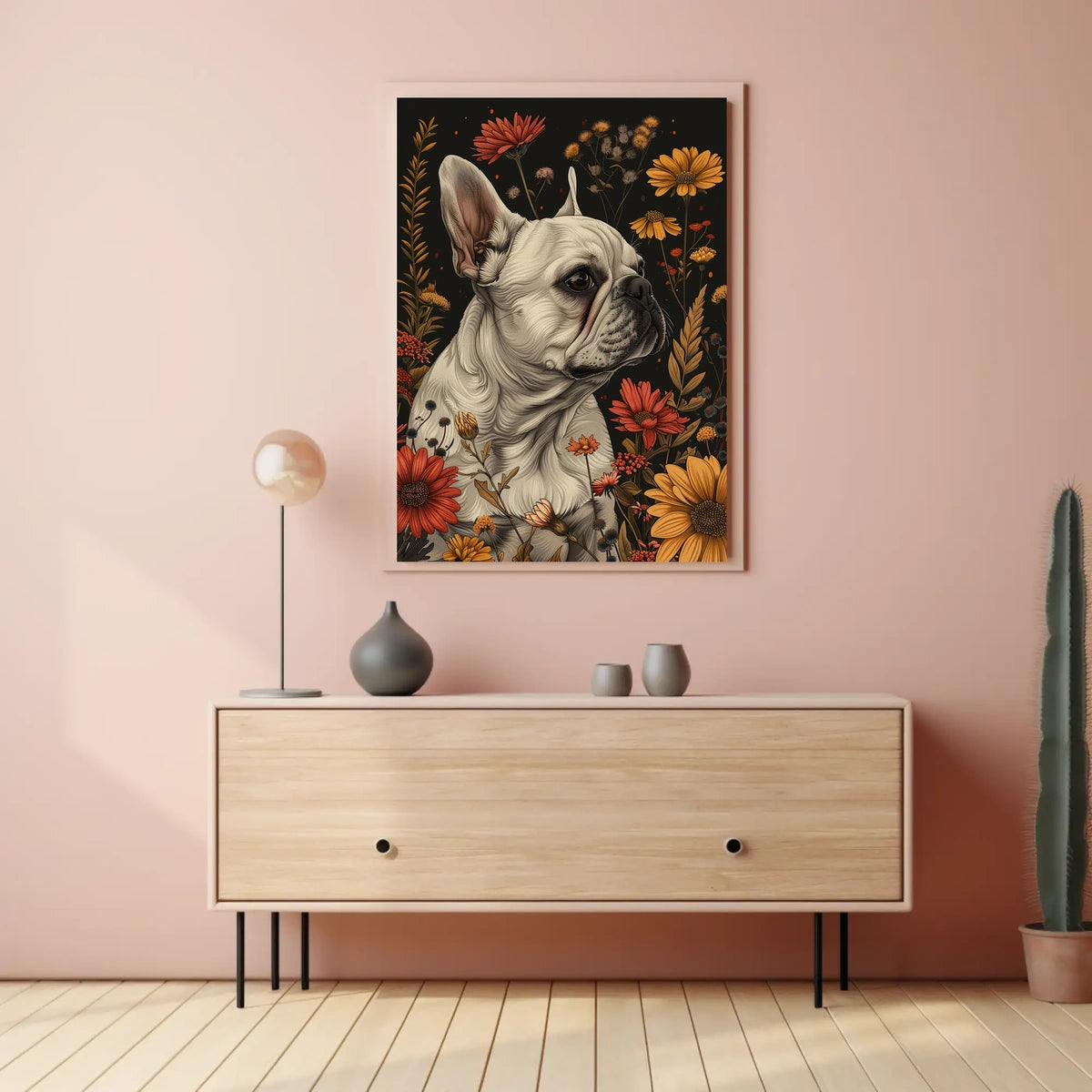 Floral Bulldog Portrait Poster