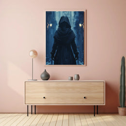 Mysterious Hooded Figure in Fantasy Alleyway Poster PosterGoat