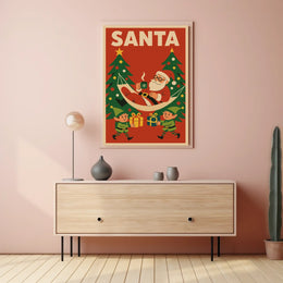 Santa Claus Relaxing in Vintage Christmas Poster