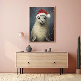Festive Seal In Santa Hat Poster
