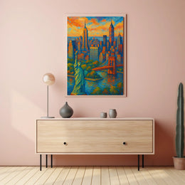 New York City Sunset Poster Modern Cityscape Urban Wall Art