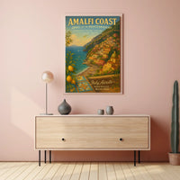 Amalfi Coast Vintage Travel Poster: Mediterranean Charm