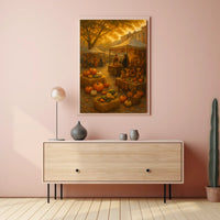Autumn Market Scene Impressionism Vintage Cozy Poster