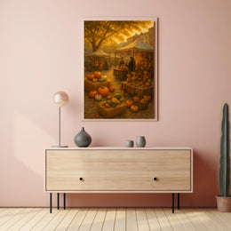 Autumn Market Scene Impressionism Vintage Cozy Poster