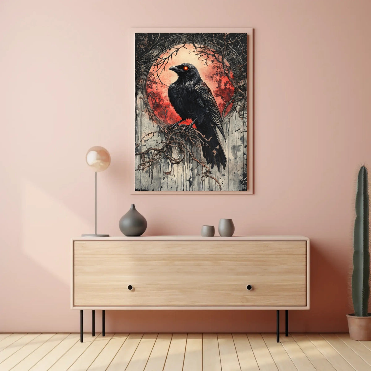 Raven Under Blood Moon Art Print Animal Poster