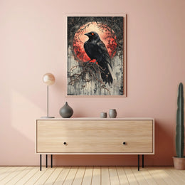 Raven Under Blood Moon Art Print Animal Poster