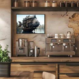 Whimsical Houseboat Scene on Fantasy Poster