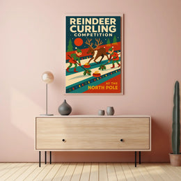 Reindeer Curling Competition Poster