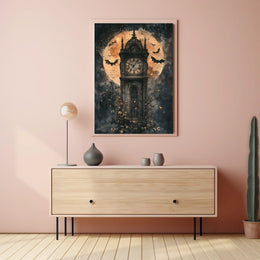 The poster features a tall, Gothic-style clock tower standing prominently at the center. Travel Poster