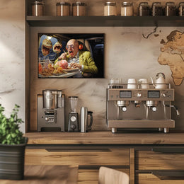 Surreal Dining Scene in a Plane - Artistic Poster