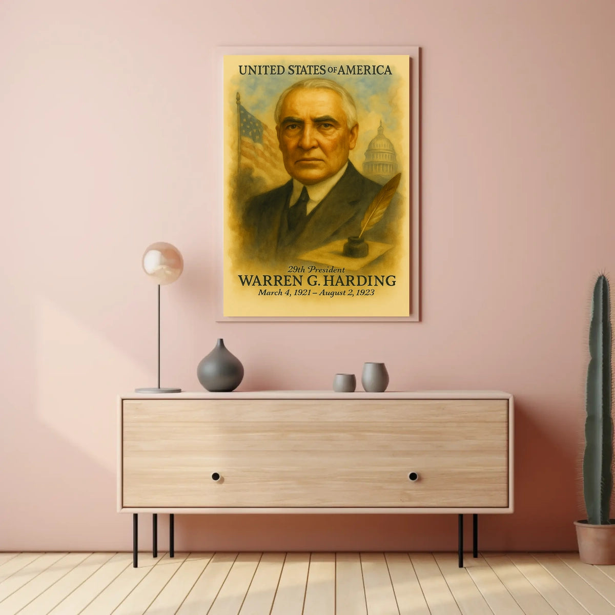 Warren G. Harding 29th President of the United States Vintage Watercolor Poster