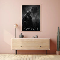 Futuristic New York City Poster Neon Cityscape Wall Art