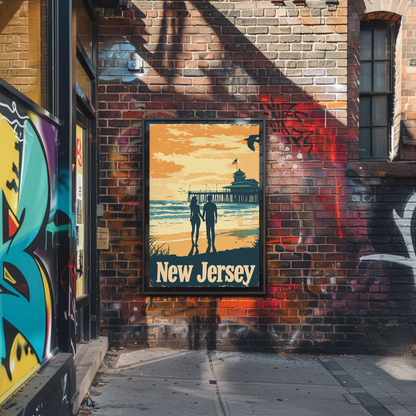 New Jersey Beach Couple Vintage Poster