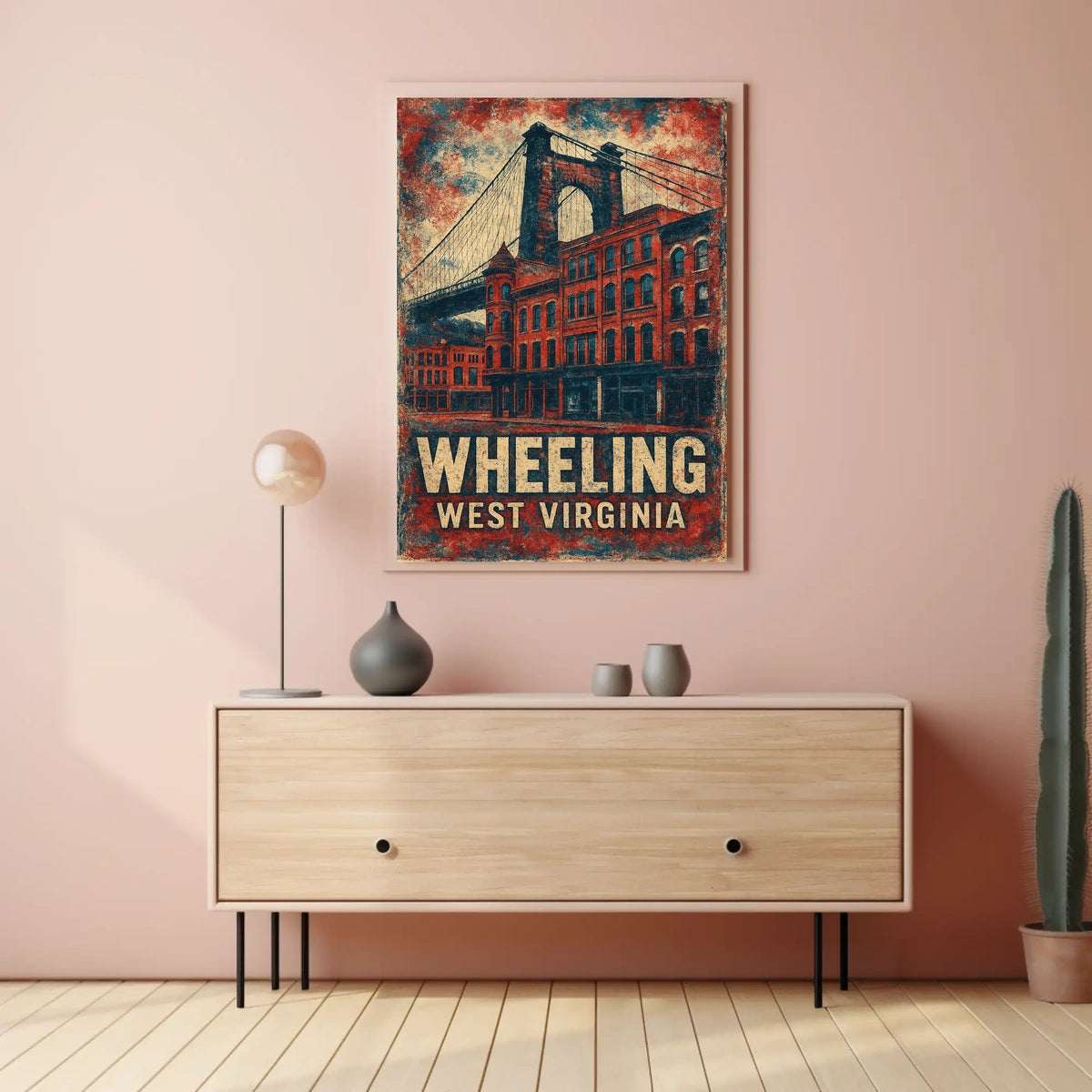 Wheeling Suspension Bridge Vintage Art Nostalgic Poster
