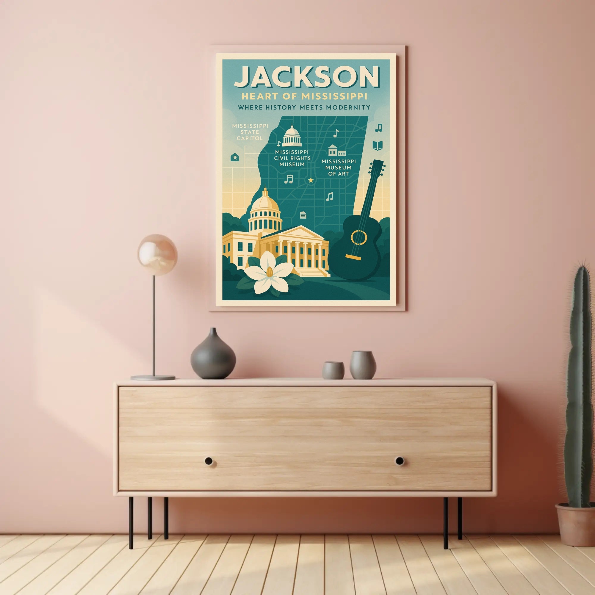 Jackson Mississippi Vintage Landmarks Cultural or Heritage Poster PosterGoat