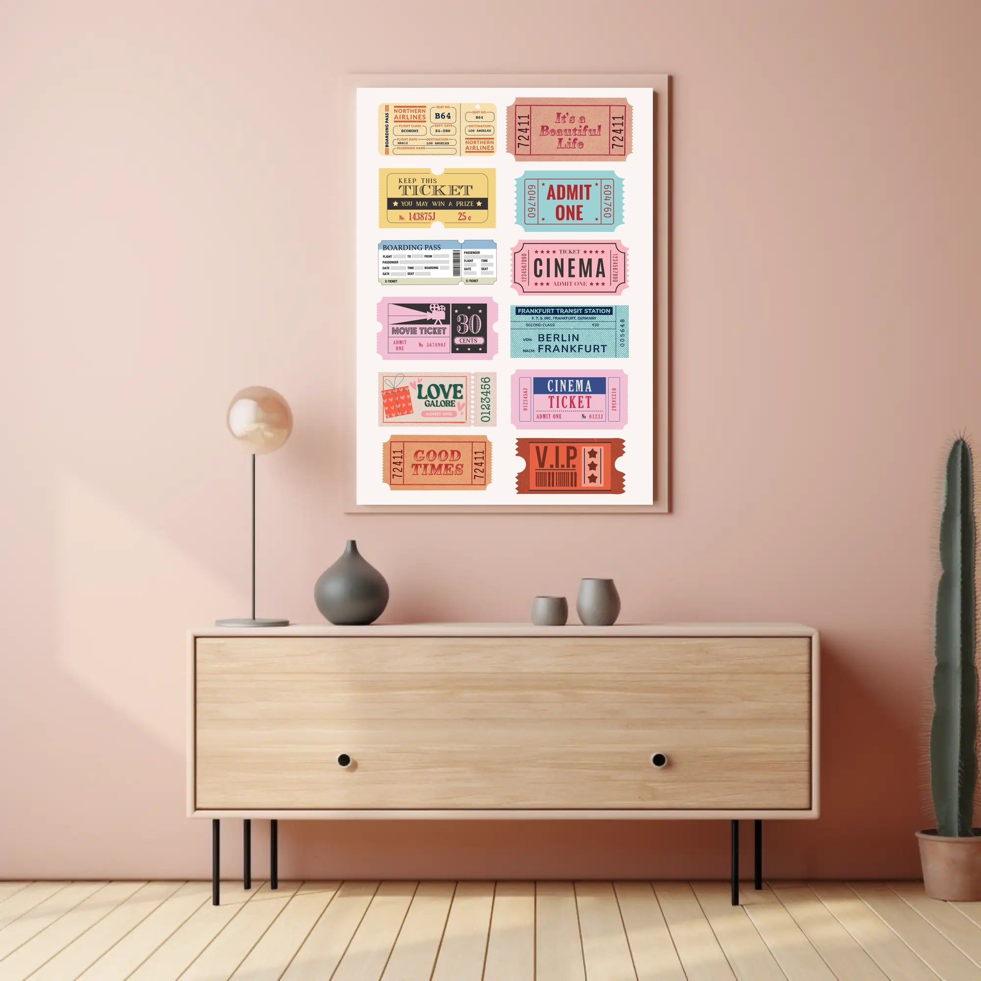 Nostalgic Vintage Ticket Collage for Retro Entertainment Poster PosterGoat