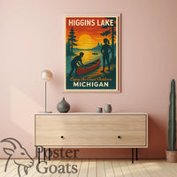 Higgins Lake Vintage Travel Adventure Travel Poster