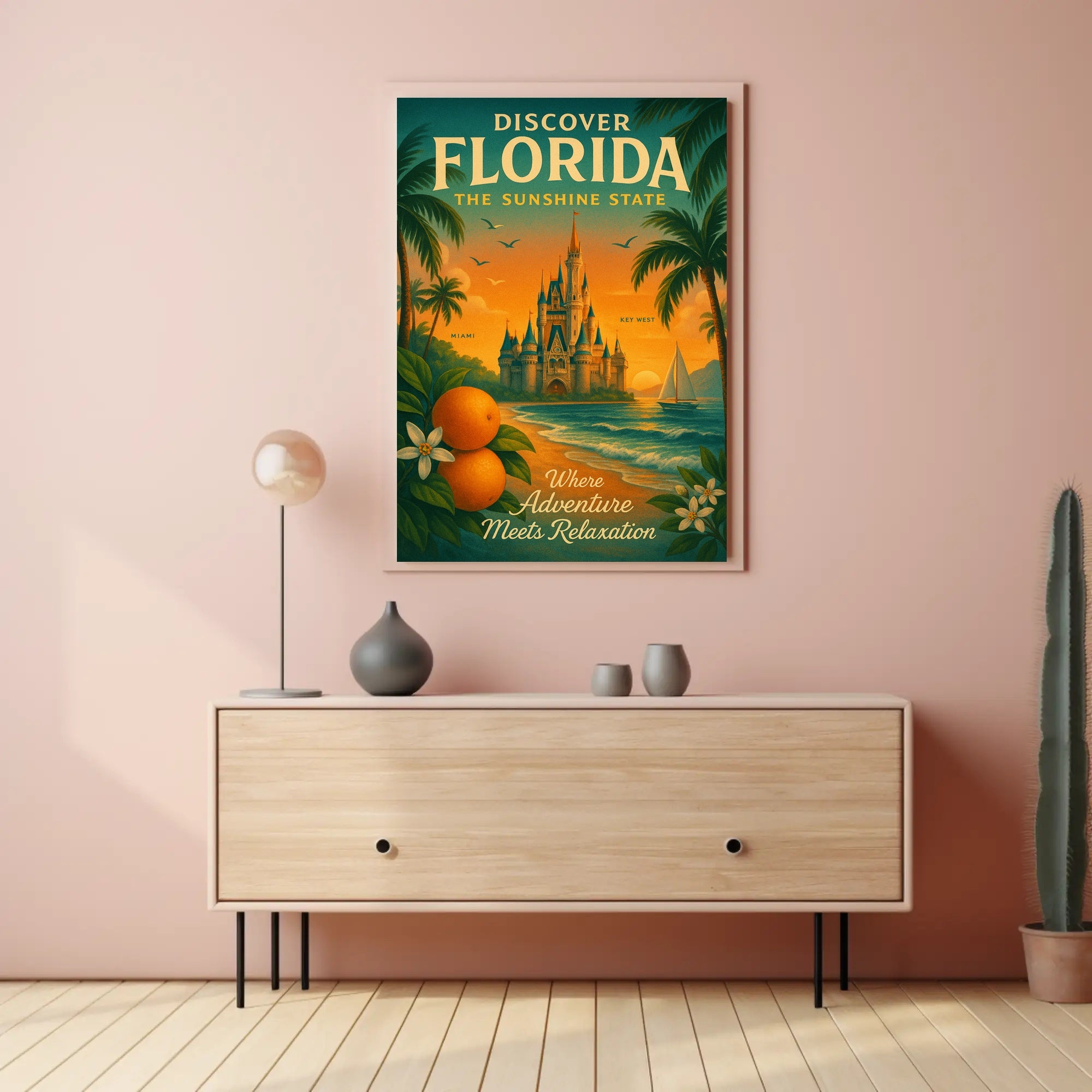 Florida Travel Poster Vintage Sunshine State Wall Art