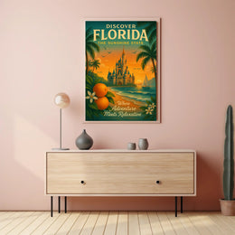 Florida Travel Poster Vintage Sunshine State Wall Art
