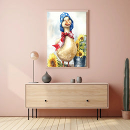 Chubby Goose In Star Spangled Bonnet With Sunflowers Poster