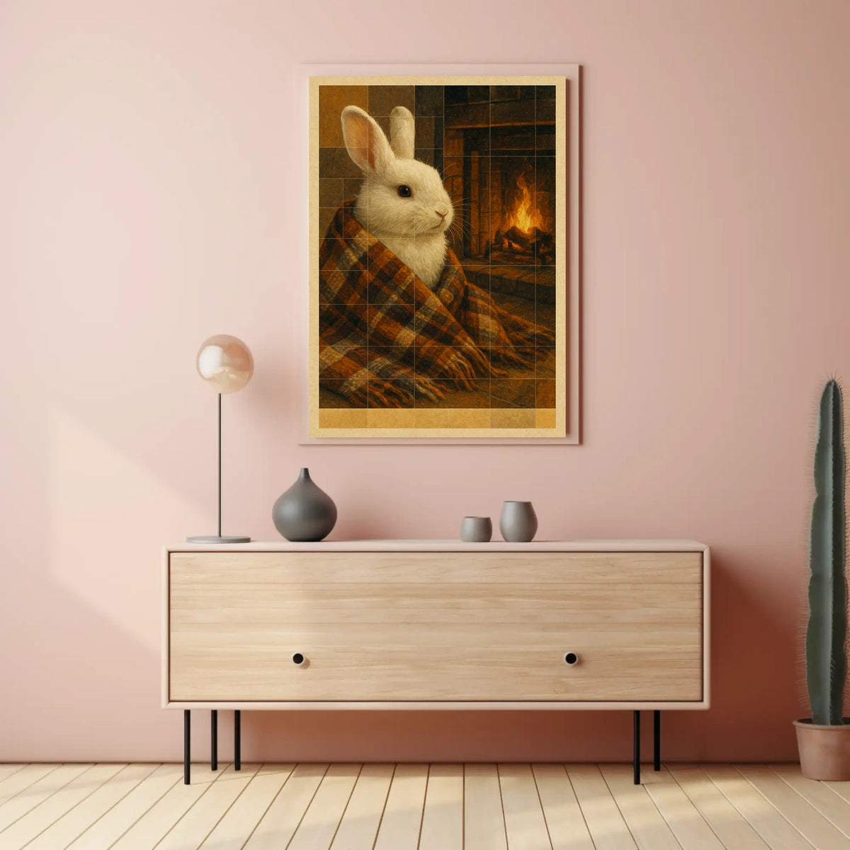 Cozy Rabbit By The Fireplace Poster