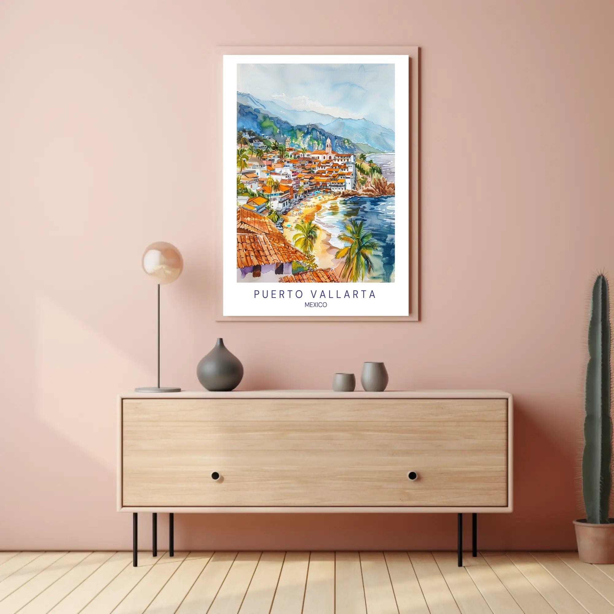 Puerto Vallarta Coastal Watercolor Travel Poster PosterGoat