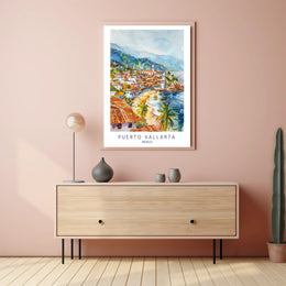 Puerto Vallarta Coastal Watercolor Travel Poster PosterGoat